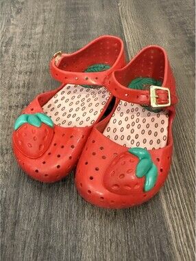 Mini Melissa Baby Girls Strawberry Red Mary Jane Shoes Size 7